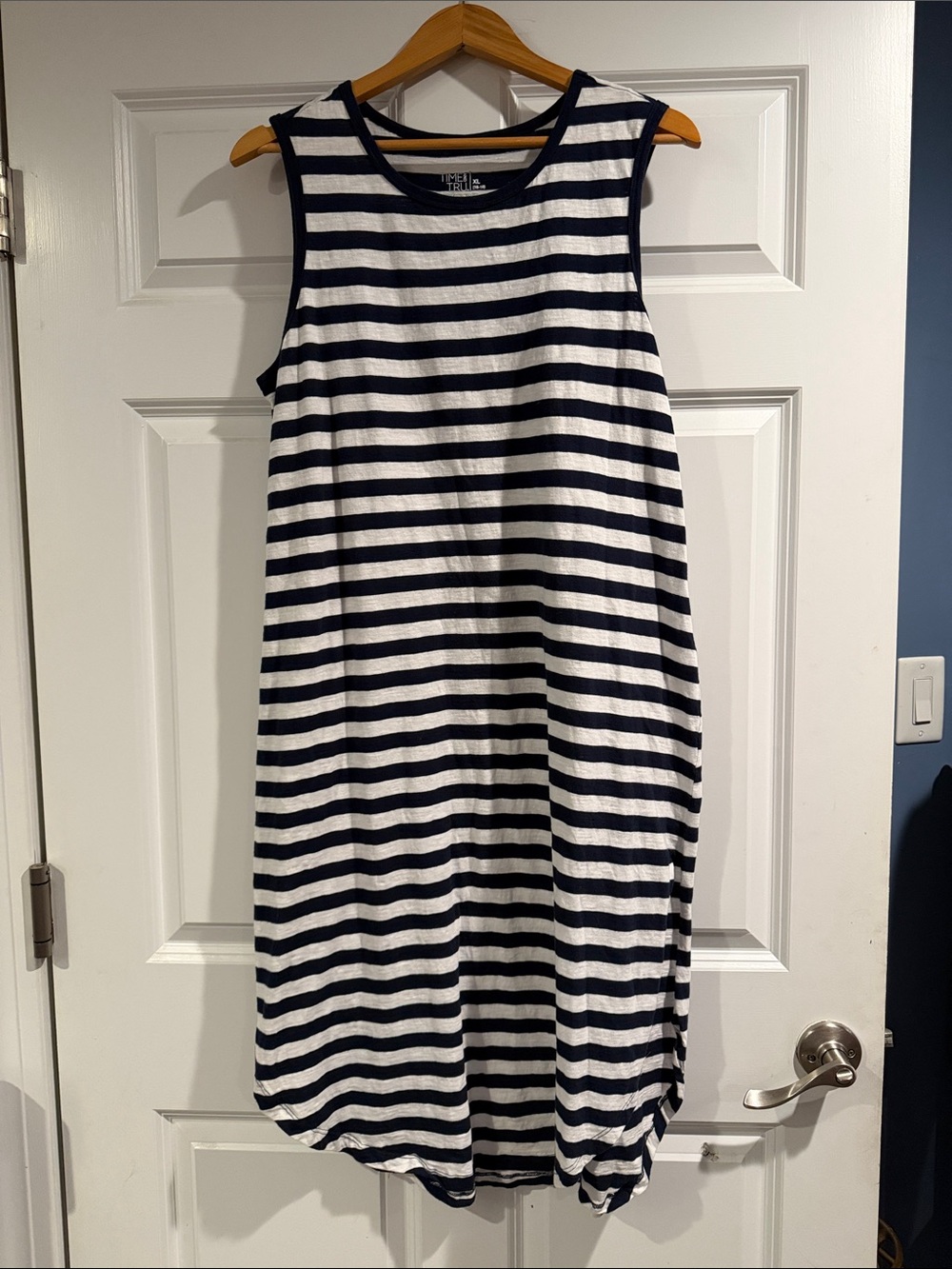 Time and Tru Navy and White Striped Sleeveless Midi Dress